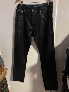 Versace Jeans Collection Black Straight Jeans with Stud Details